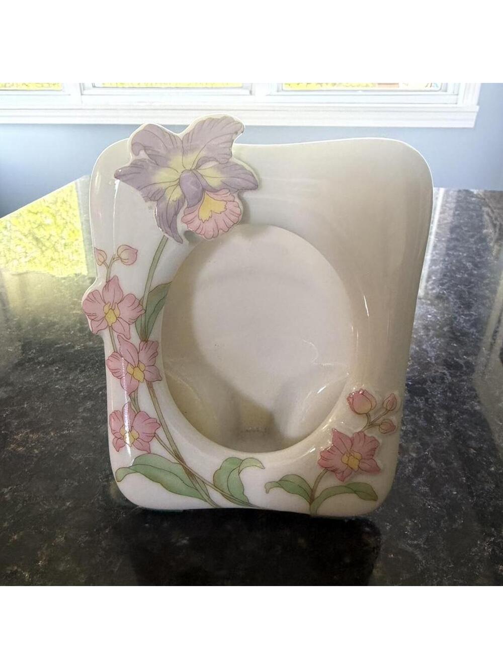 Vintage Purple and Pink Daffodil White ceramic picture frame